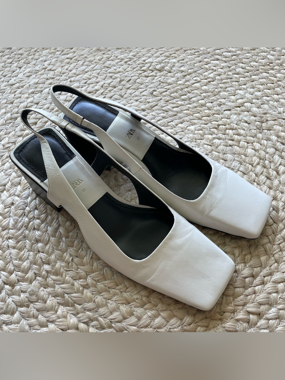 Zara White Slingback Square Toe Heels - Picture 2 of 6